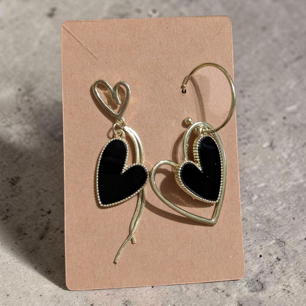 Black Heart Earrings Gold Asymmetrical Mismatched Earrings Trendy Cute Jewelry
